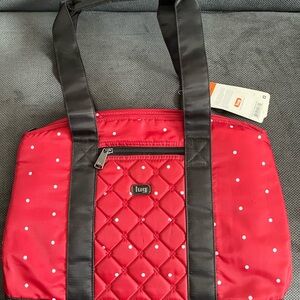 Lug Scooter in crimson dot with Black Straps